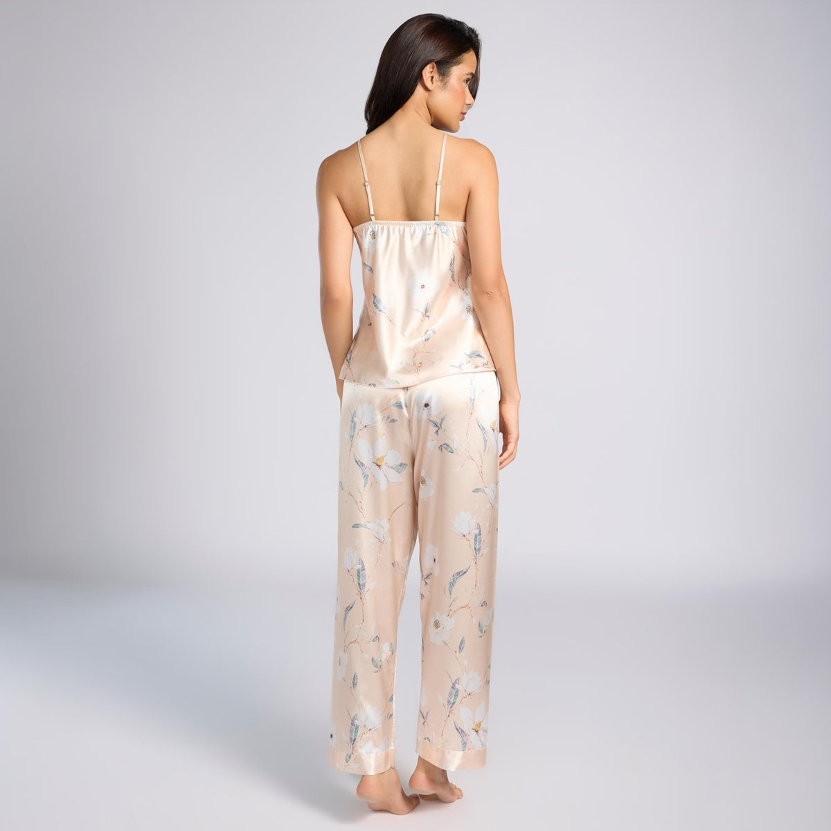 Nykd By Nykaa Luxe Printed Satin Cami Top, Pyjama & Belted Robe Set Of 3 Nys959 Blush Floral