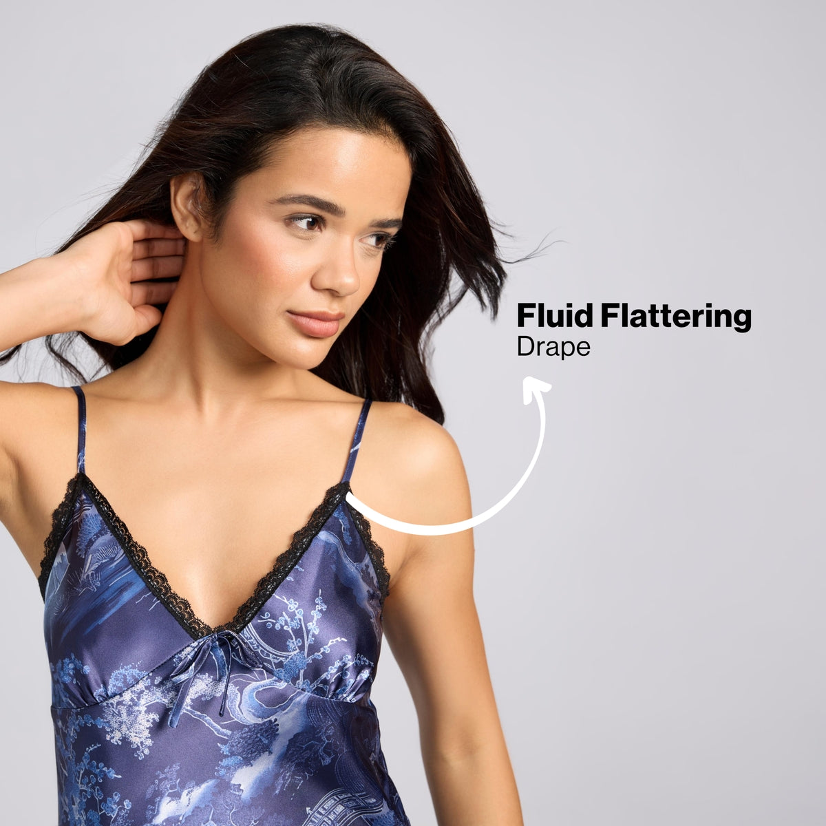 Nykd By Nykaa Luxe Printed Satin Cami Top, Pyjama & Belted Robe Set Of 3 Nys959 Dark Blue