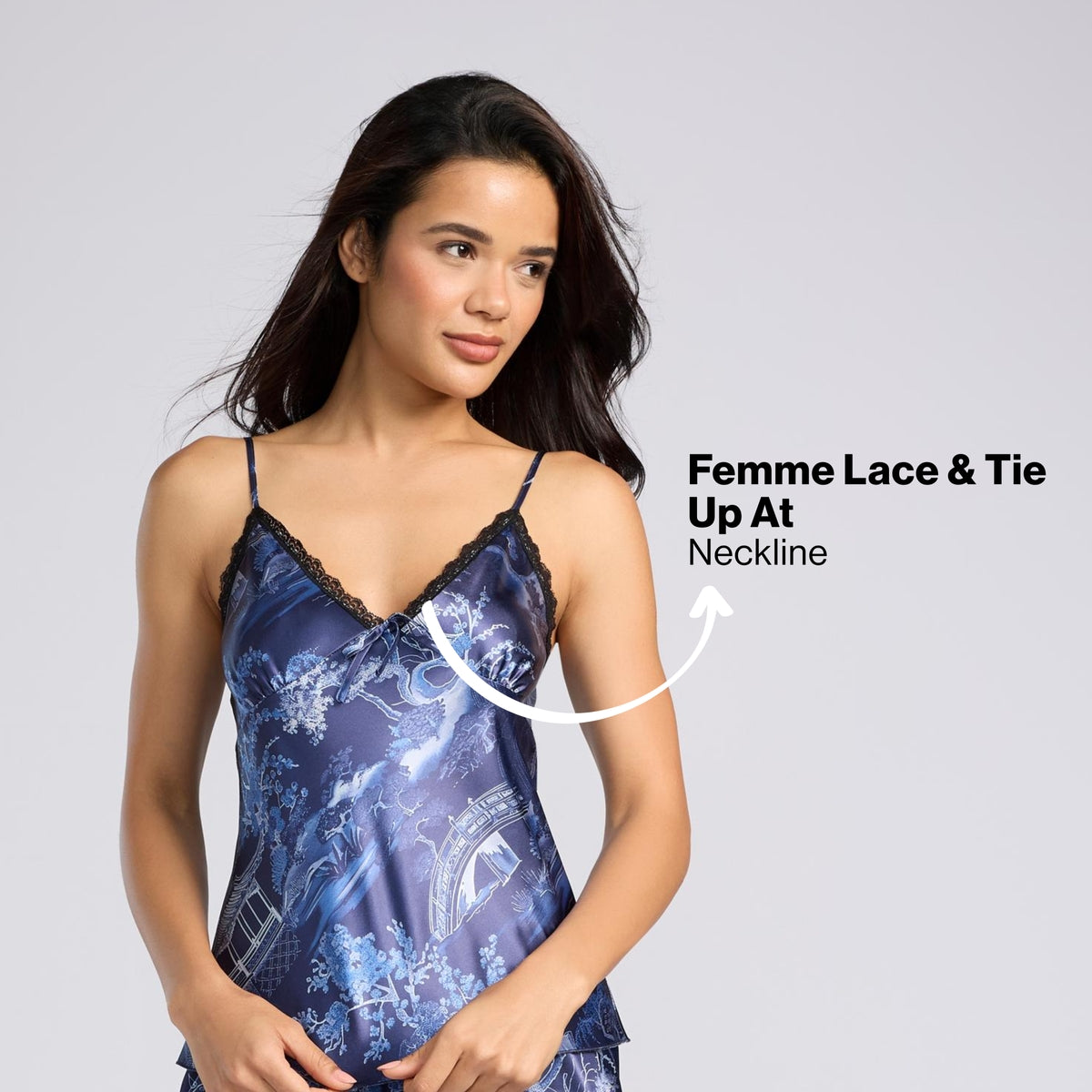 Nykd By Nykaa Luxe Printed Satin Cami Top, Pyjama & Belted Robe Set Of 3 Nys959 Dark Blue