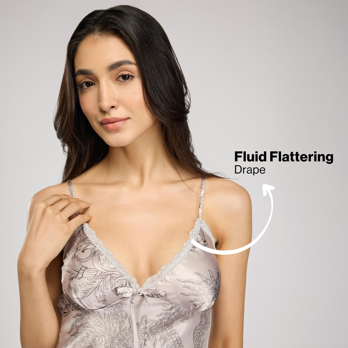 Nykd By Nykaa Luxe Satin Cami Top, Pyjama & Belted Robe Set Of 3 Nys959 Grey