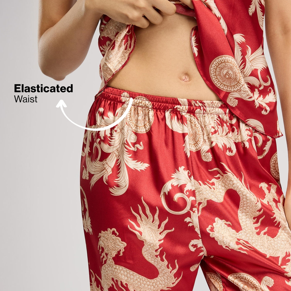 Nykd By Nykaa Luxe Satin Cami Top, Pyjama & Belted Robe Set Of 3 Nys959 Red