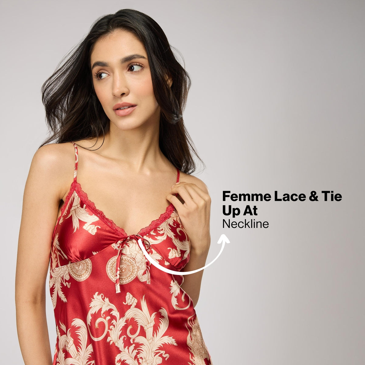 Nykd By Nykaa Luxe Satin Cami Top, Pyjama & Belted Robe Set Of 3 Nys959 Red