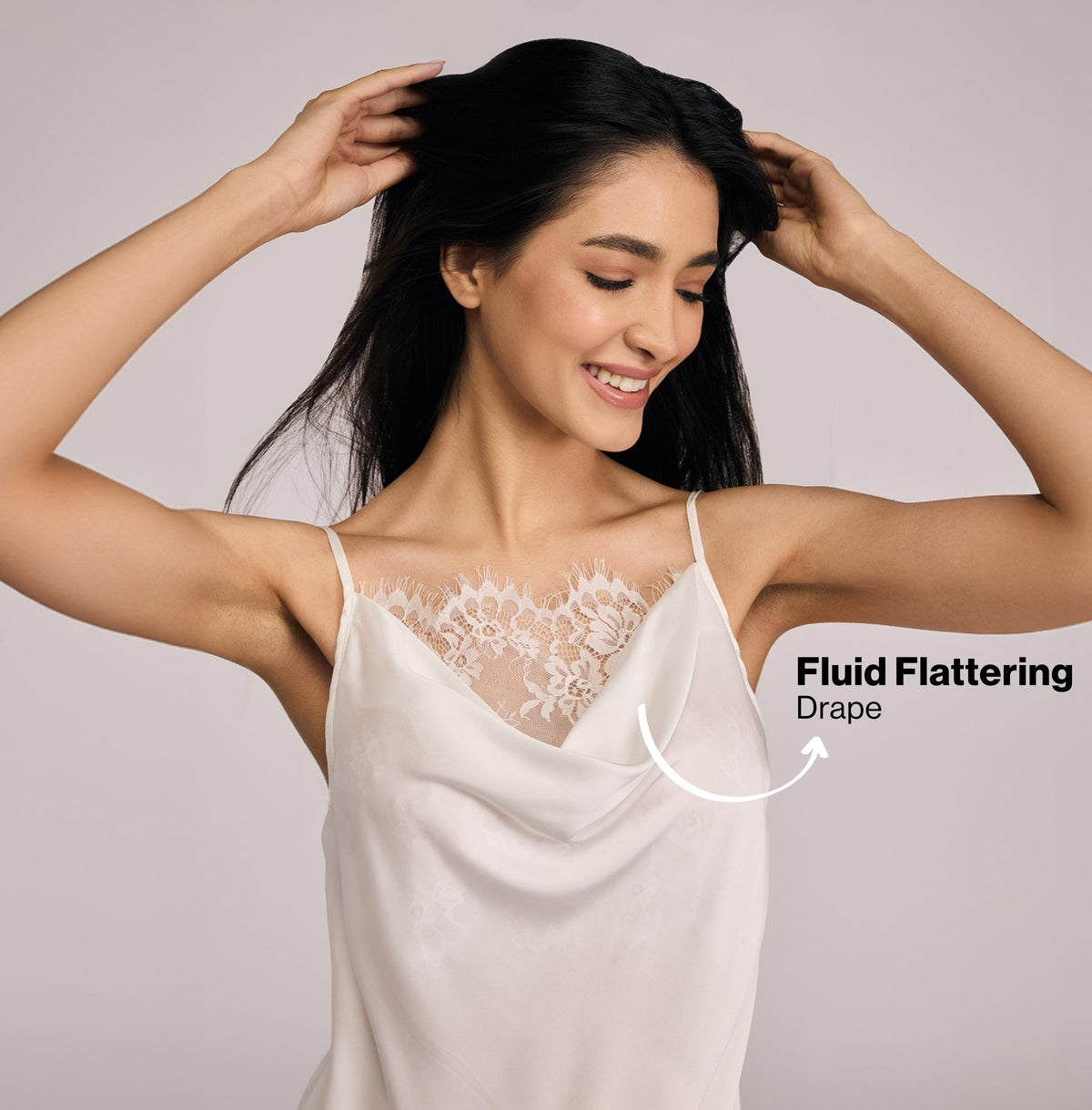 Nykd By Nykaa Luxe Satin Slip Dress With Lace-Accented Cowl Neck-Bridal Edit-NYS960 White