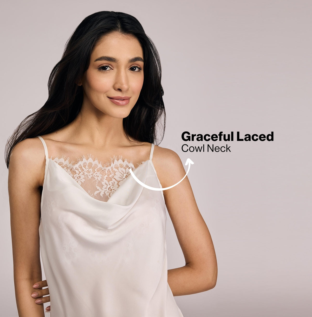 Nykd By Nykaa Luxe Satin Slip Dress With Lace-Accented Cowl Neck-Bridal Edit-NYS960 White