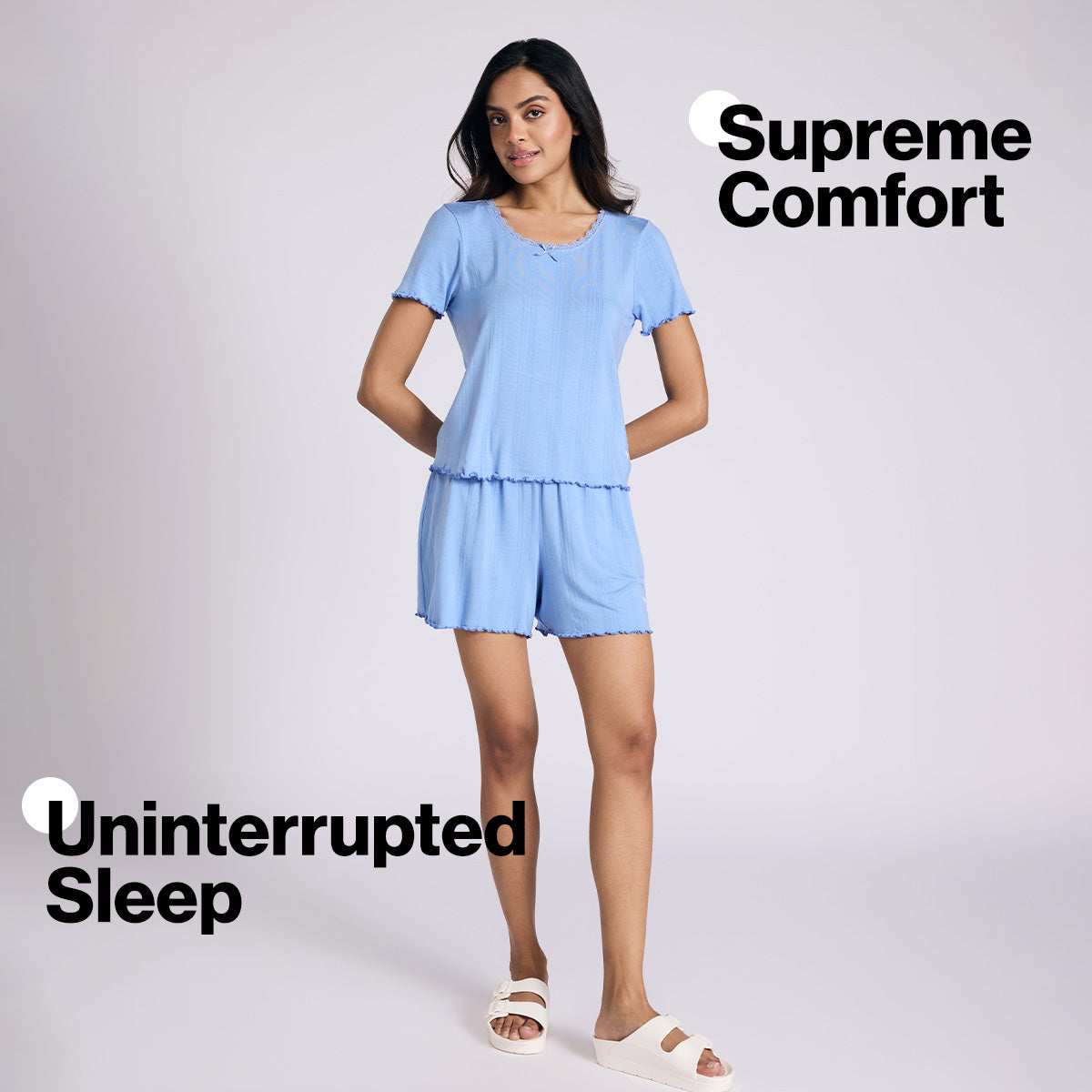 Nykd By Nykaa Sumptuously Soft Modal Pointelle Textured Shorts Set Of 2 Nys961 Blue