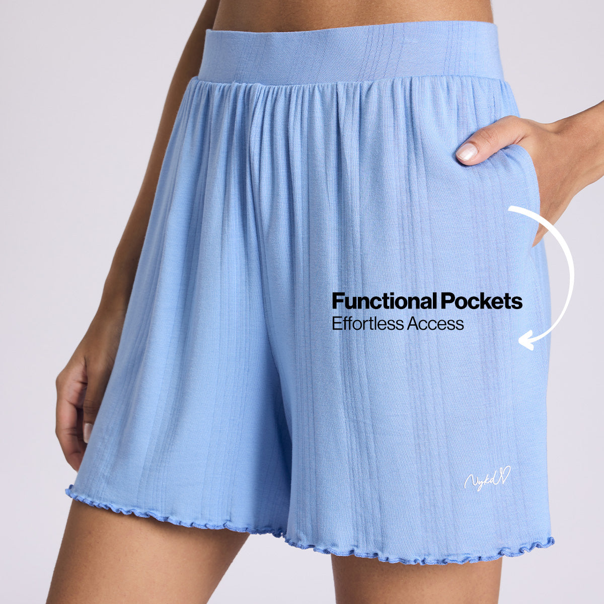 Nykd By Nykaa Sumptuously Soft Modal Pointelle Textured Shorts Set Of 2 Nys961 Blue