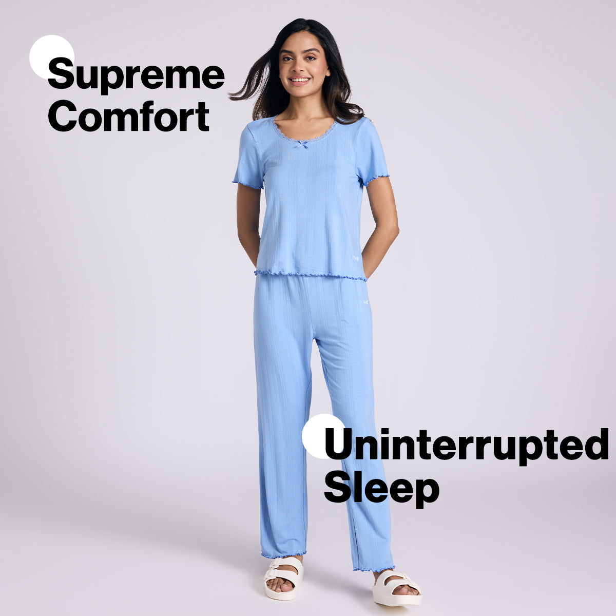 Nykd By Nykaa Sumptuously Soft Modal Pointelle Textured Pyjamas Set Of 2 Nys962 Blue