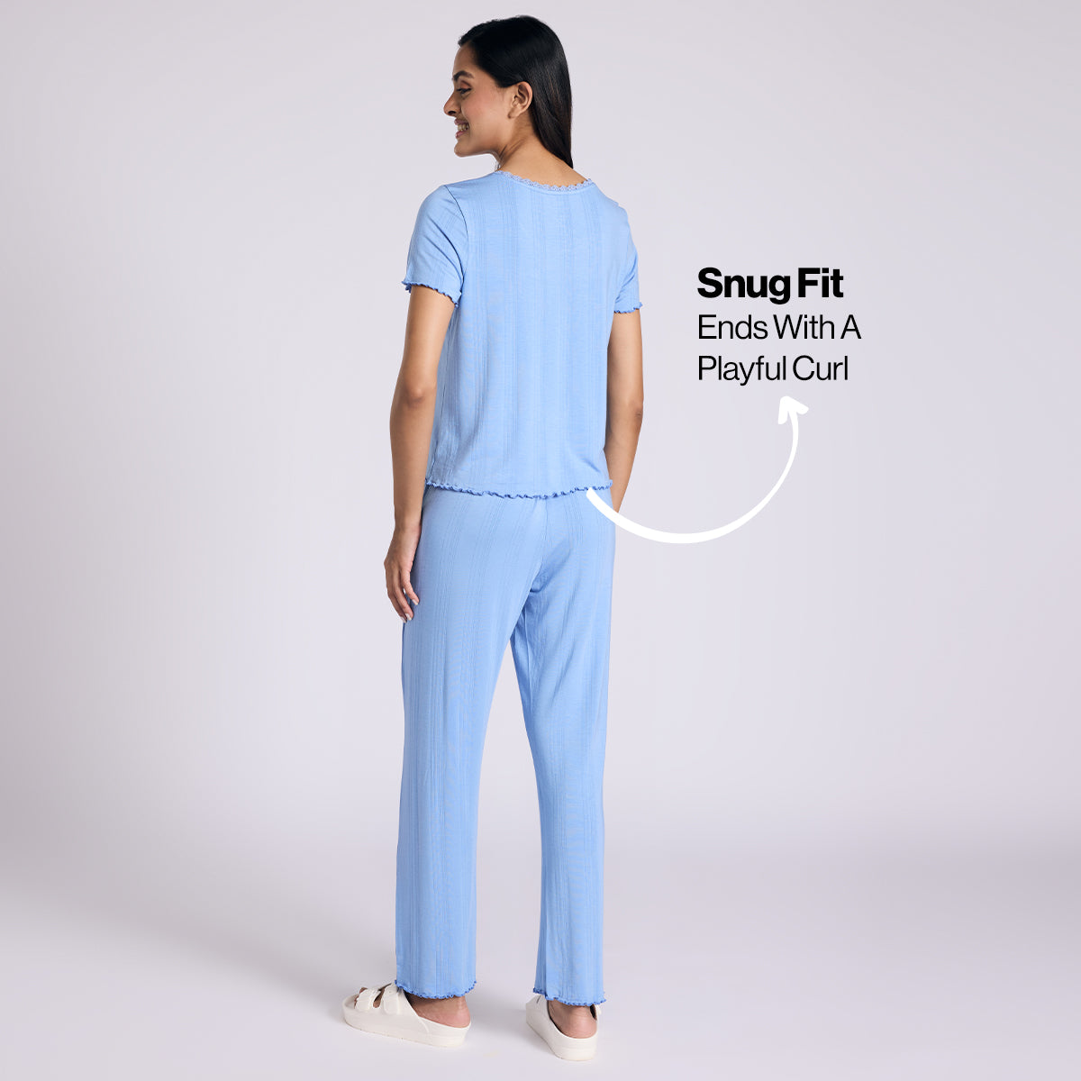 Nykd By Nykaa Sumptuously Soft Modal Pointelle Textured Pyjamas Set Of 2 Nys962 Blue