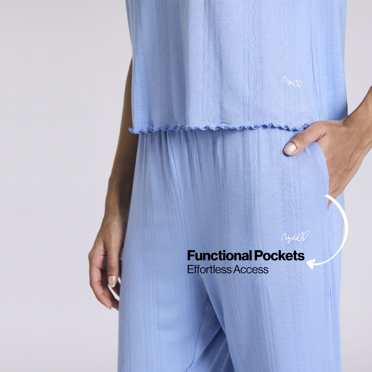 Nykd By Nykaa Sumptuously Soft Modal Pointelle Textured Pyjamas Set Of 2 Nys962 Blue