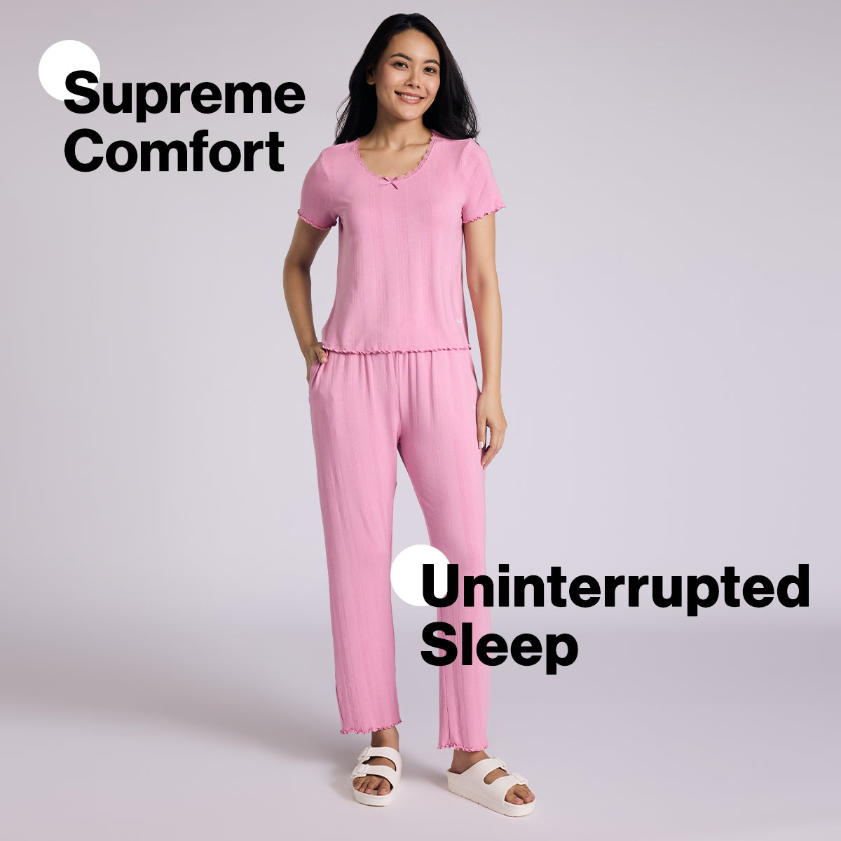 Nykd By Nykaa Sumptuously Soft Modal Pointelle Textured Pyjamas Set Of 2 Nys962 Pink