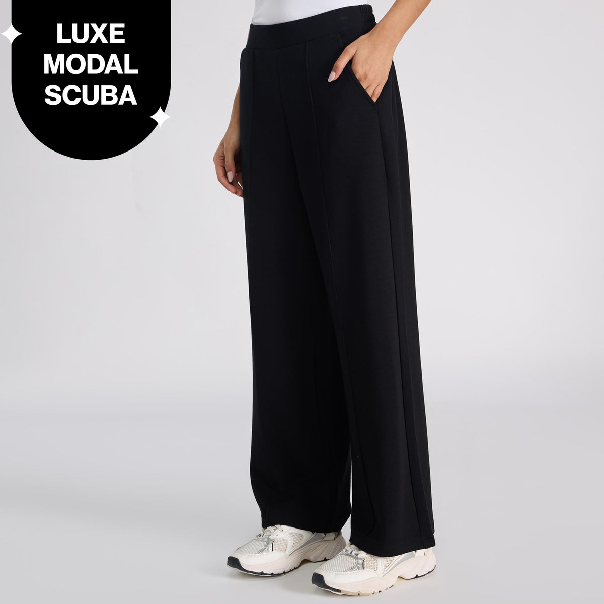 Nykd by Nykaa Luxe Modal Scuba Wide Leg Pants With Side Pockets For Travel & Everyday Wear NYS964 Black
