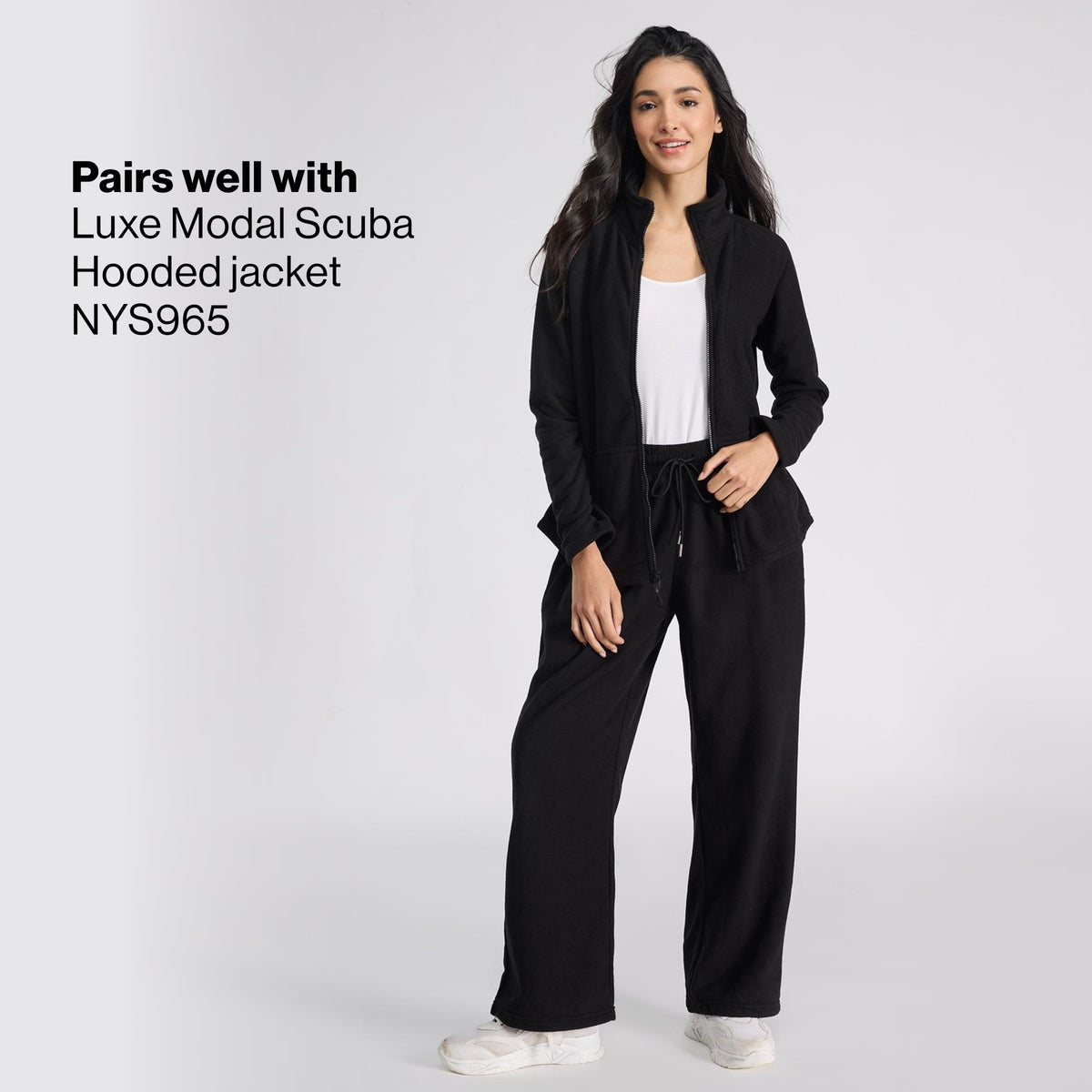Nykd by Nykaa Luxe Modal Scuba Wide Leg Pants With Side Pockets For Travel & Everyday Wear NYS964 Black