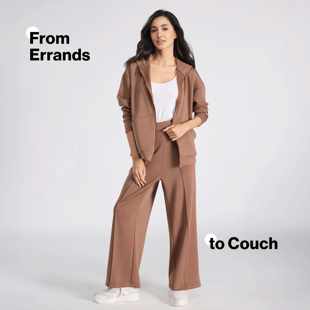 Nykd by Nykaa Luxe Modal Scuba Wide Leg Pants With Side Pockets For Travel & Everyday Wear Nys964 Brown