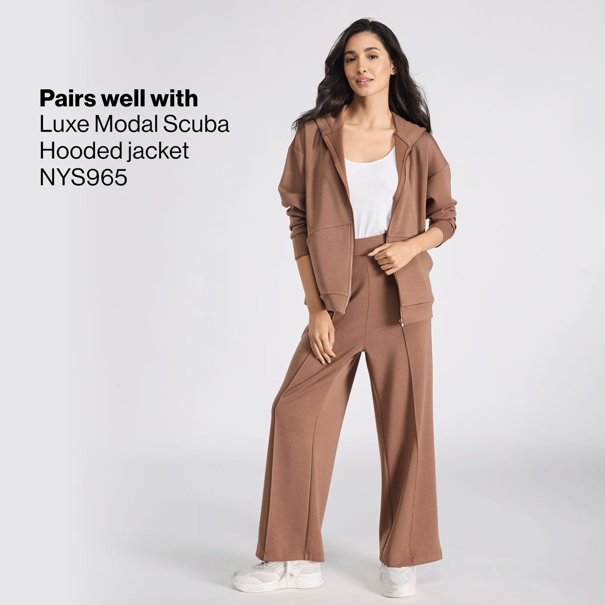 Nykd by Nykaa Luxe Modal Scuba Wide Leg Pants With Side Pockets For Travel & Everyday Wear Nys964 Brown