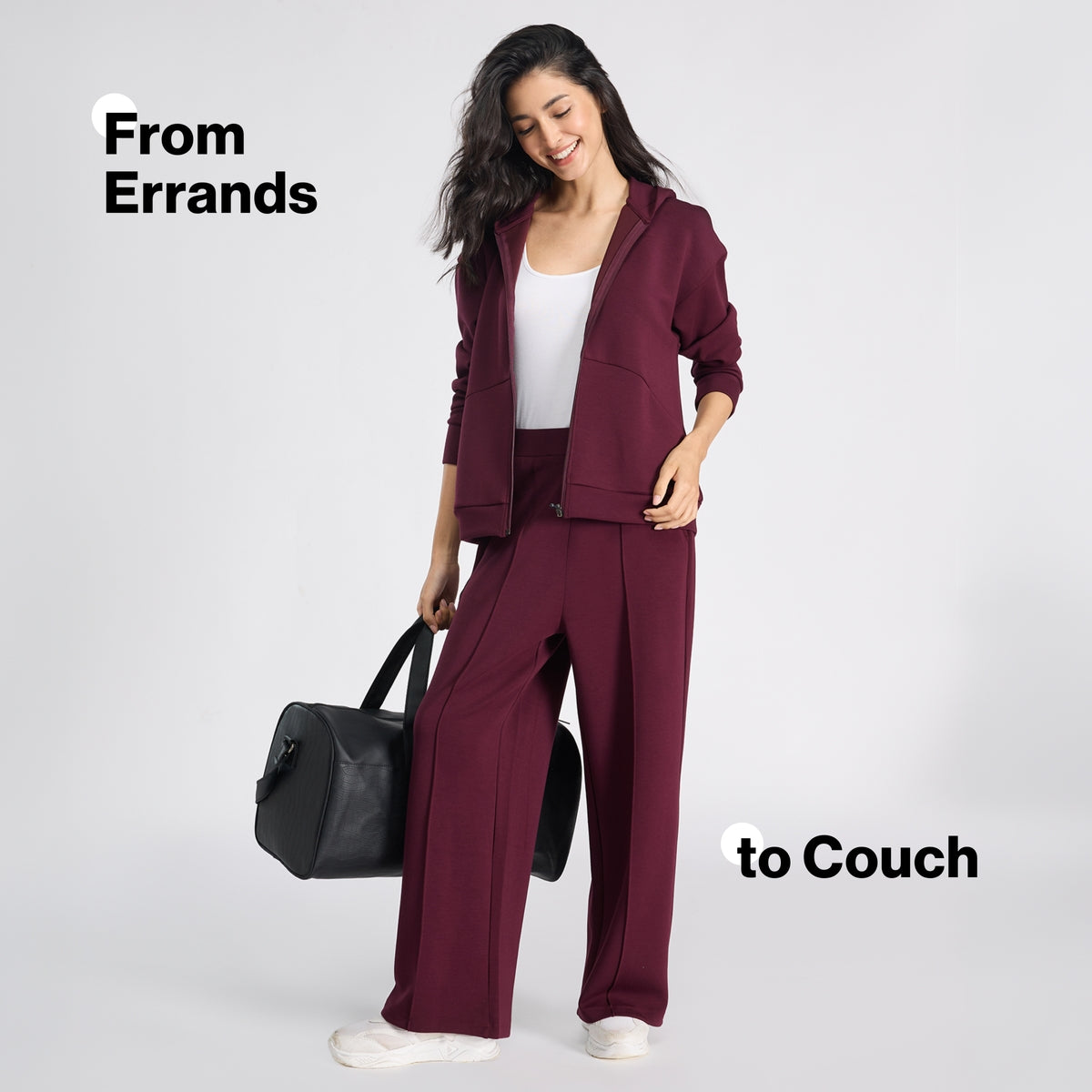 Nykd by Nykaa Luxe Modal Scuba Wide Leg Pants With Side Pockets For Travel & Everyday Wear Nys964 Wine