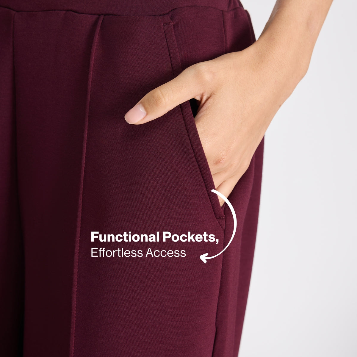 Nykd by Nykaa Luxe Modal Scuba Wide Leg Pants With Side Pockets For Travel & Everyday Wear Nys964 Wine