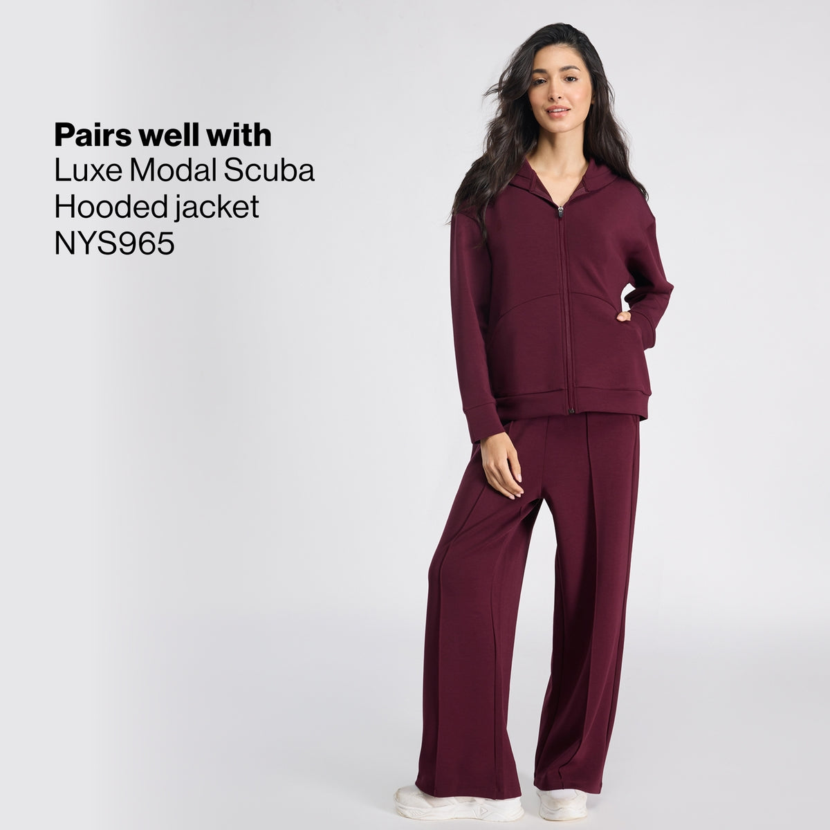Nykd by Nykaa Luxe Modal Scuba Wide Leg Pants With Side Pockets For Travel & Everyday Wear Nys964 Wine