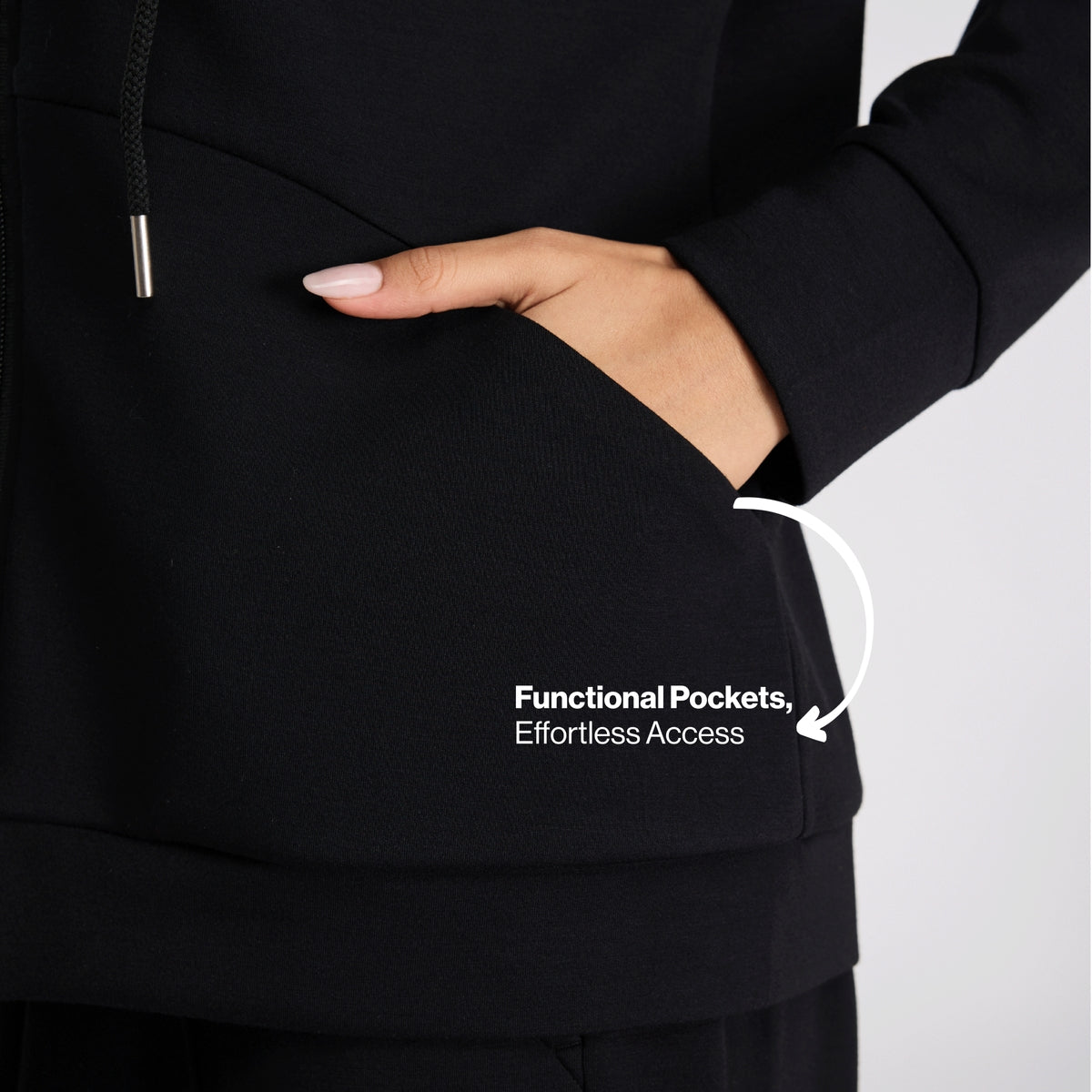 Nykd by Nykaa Luxe Modal Scuba Hooded Front Open Jacket With Stylised pockets For Travel & Everyday Wear Nys965 Black
