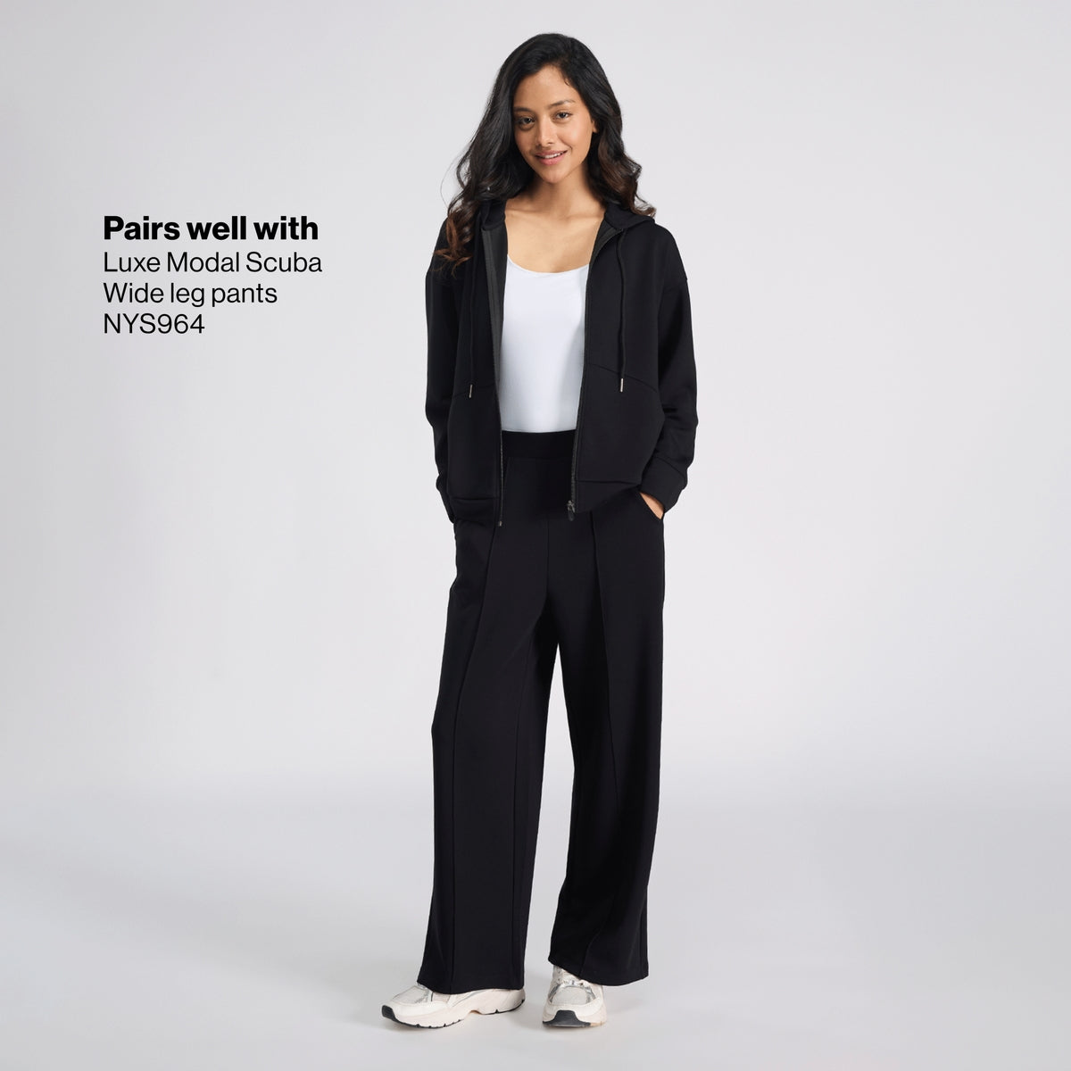 Nykd by Nykaa Luxe Modal Scuba Hooded Front Open Jacket With Stylised pockets For Travel & Everyday Wear Nys965 Black