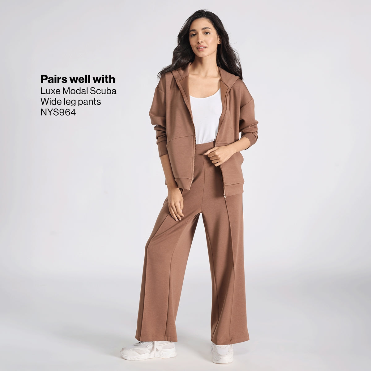 Nykd by Nykaa Luxe Modal Scuba Hooded Front Open Jacket With Stylised pockets For Travel & Everyday Wear Nys965 Brown