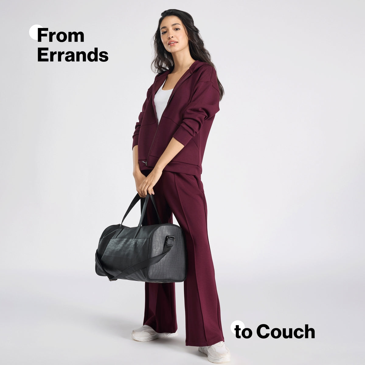 Nykd by Nykaa Luxe Modal Scuba Hooded Front Open Jacket With Stylised pockets For Travel & Everyday Wear Nys965 Wine