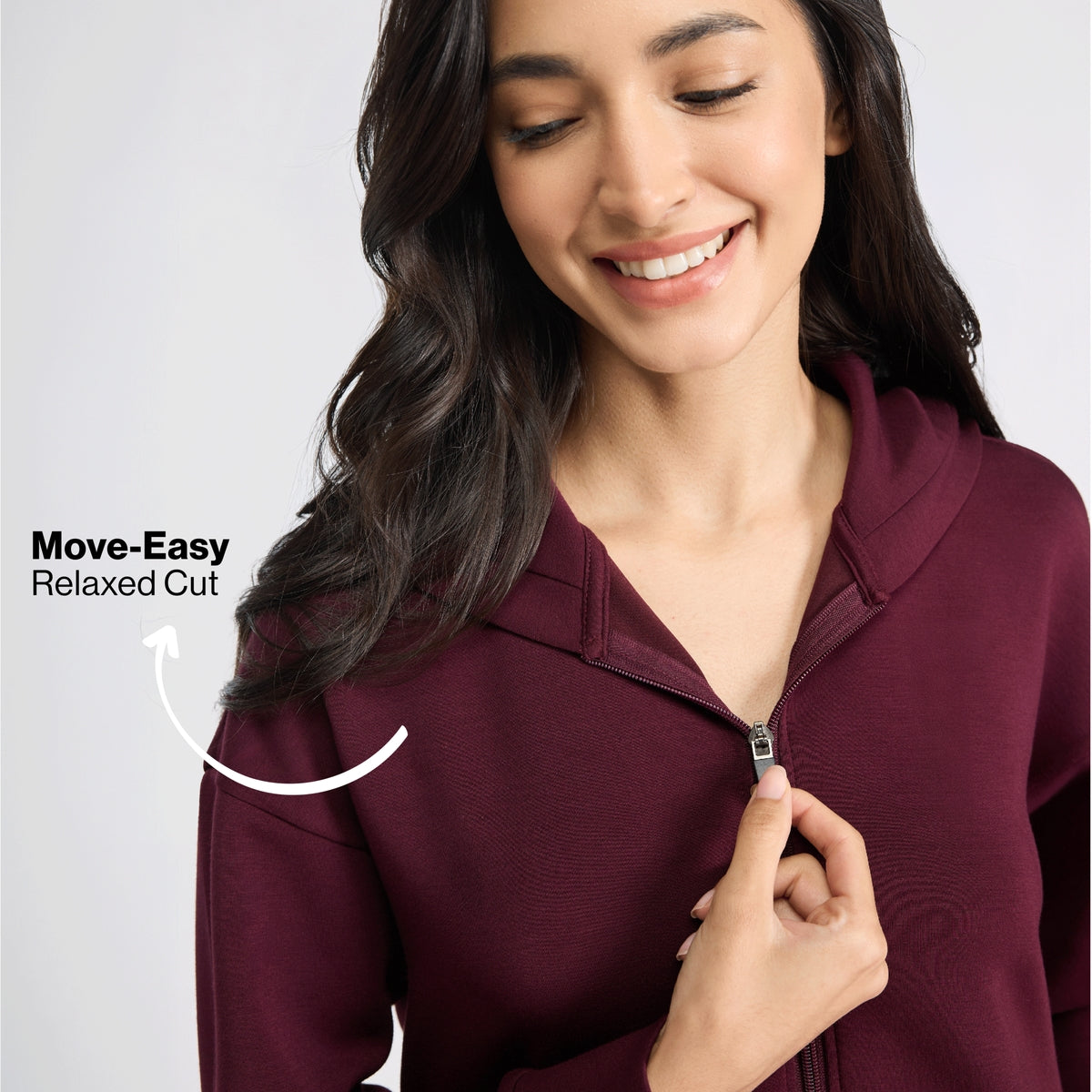 Nykd by Nykaa Luxe Modal Scuba Hooded Front Open Jacket With Stylised pockets For Travel & Everyday Wear Nys965 Wine