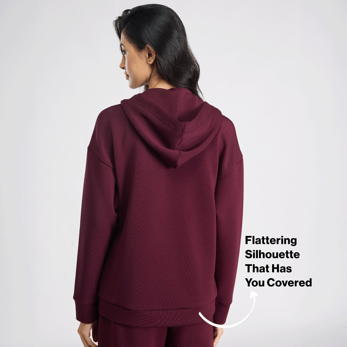 Nykd by Nykaa Luxe Modal Scuba Hooded Front Open Jacket With Stylised pockets For Travel & Everyday Wear Nys965 Wine