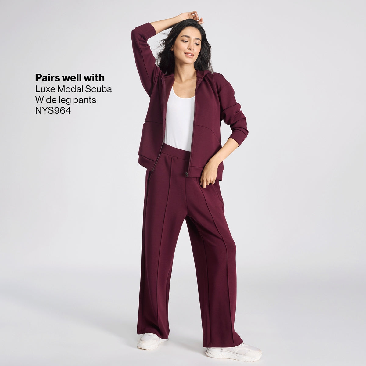Nykd by Nykaa Luxe Modal Scuba Hooded Front Open Jacket With Stylised pockets For Travel & Everyday Wear Nys965 Wine