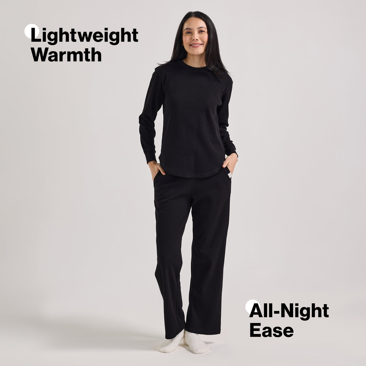 Nykd By Nykaa Waffle Pajama Set of 2 with Long Sleeved Flattering Hem Lounge Top Nys966 Black