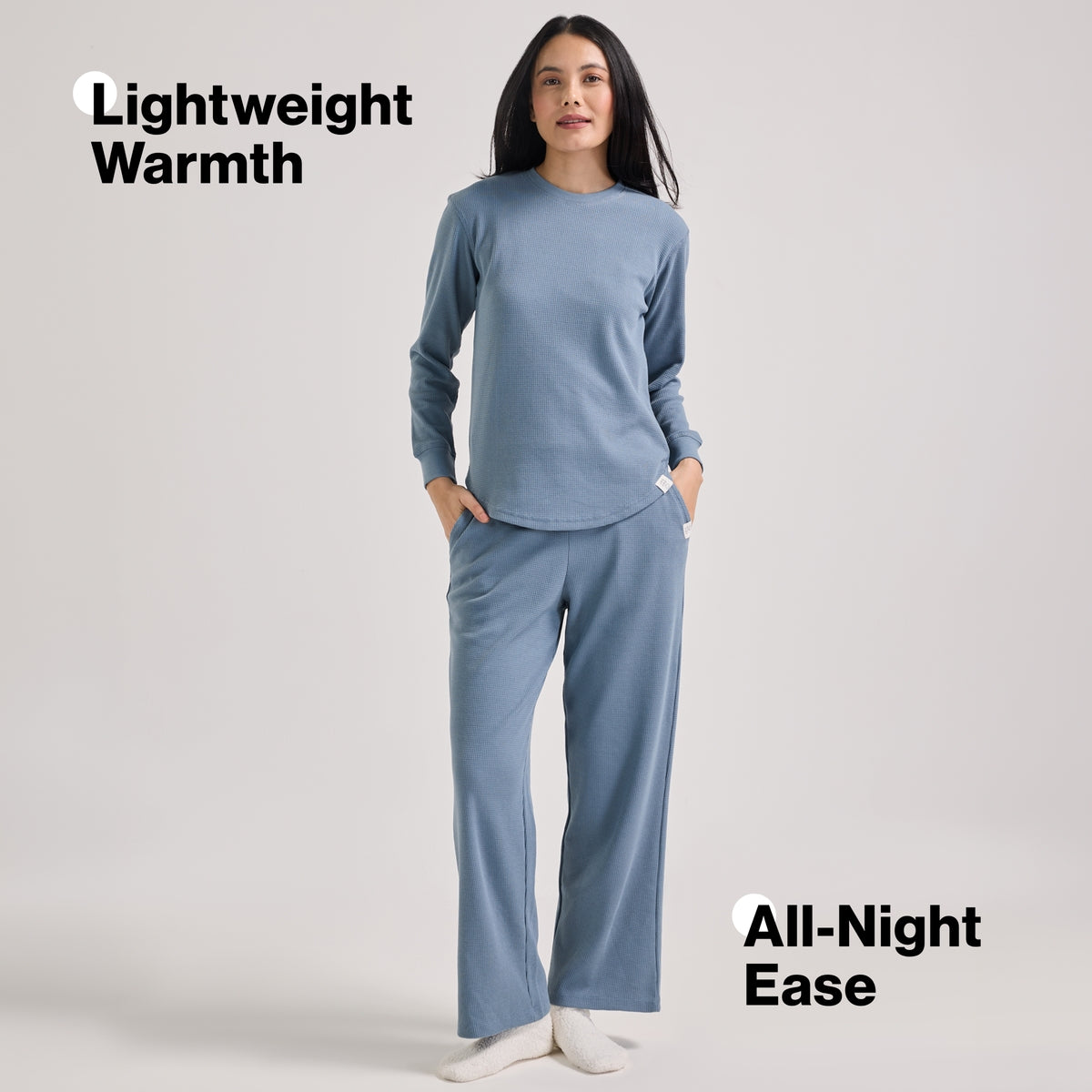 Nykd By Nykaa Waffle Pajama Set of 2 with Long Sleeved Flattering Hem Lounge Top Nys966 Blue