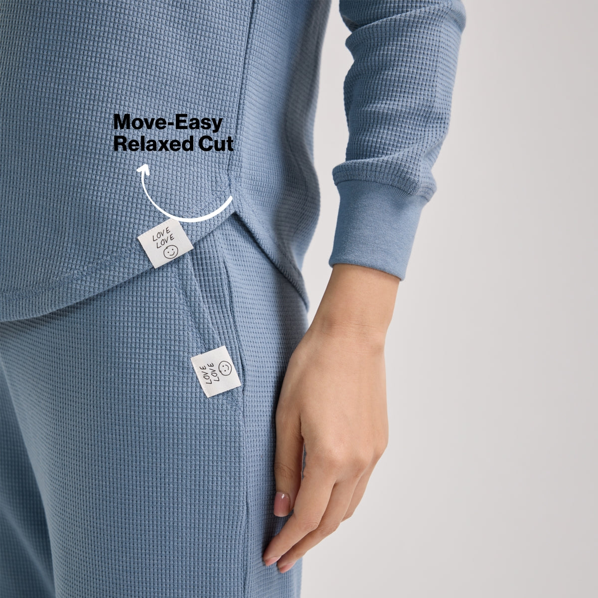 Nykd By Nykaa Waffle Pajama Set of 2 with Long Sleeved Flattering Hem Lounge Top Nys966 Blue