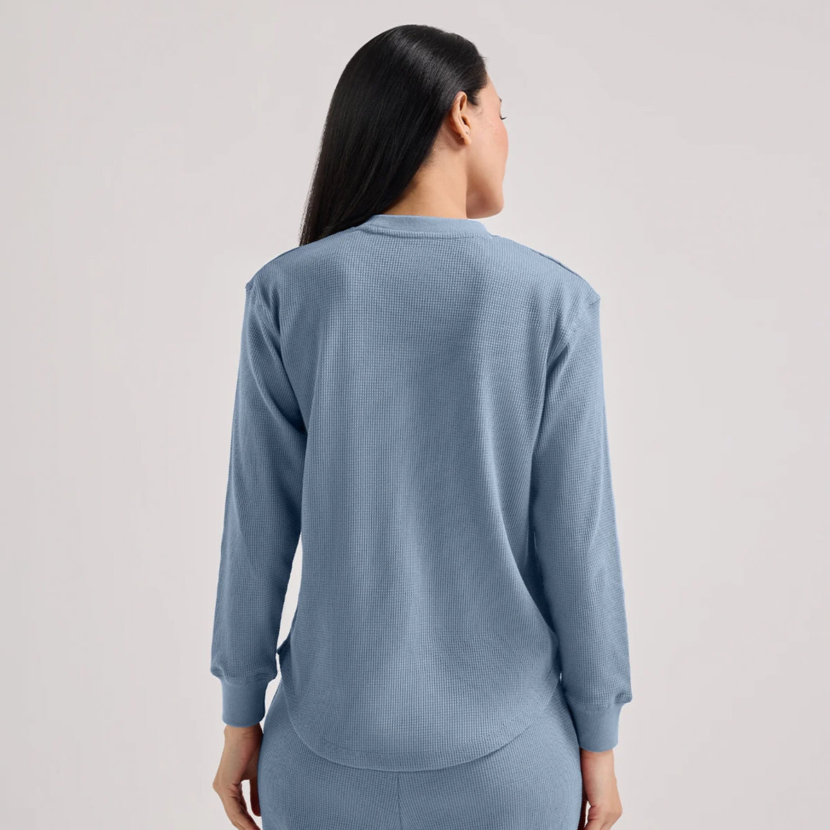 Nykd By Nykaa Waffle Pajama Set of 2 with Long Sleeved Flattering Hem Lounge Top Nys966 Blue