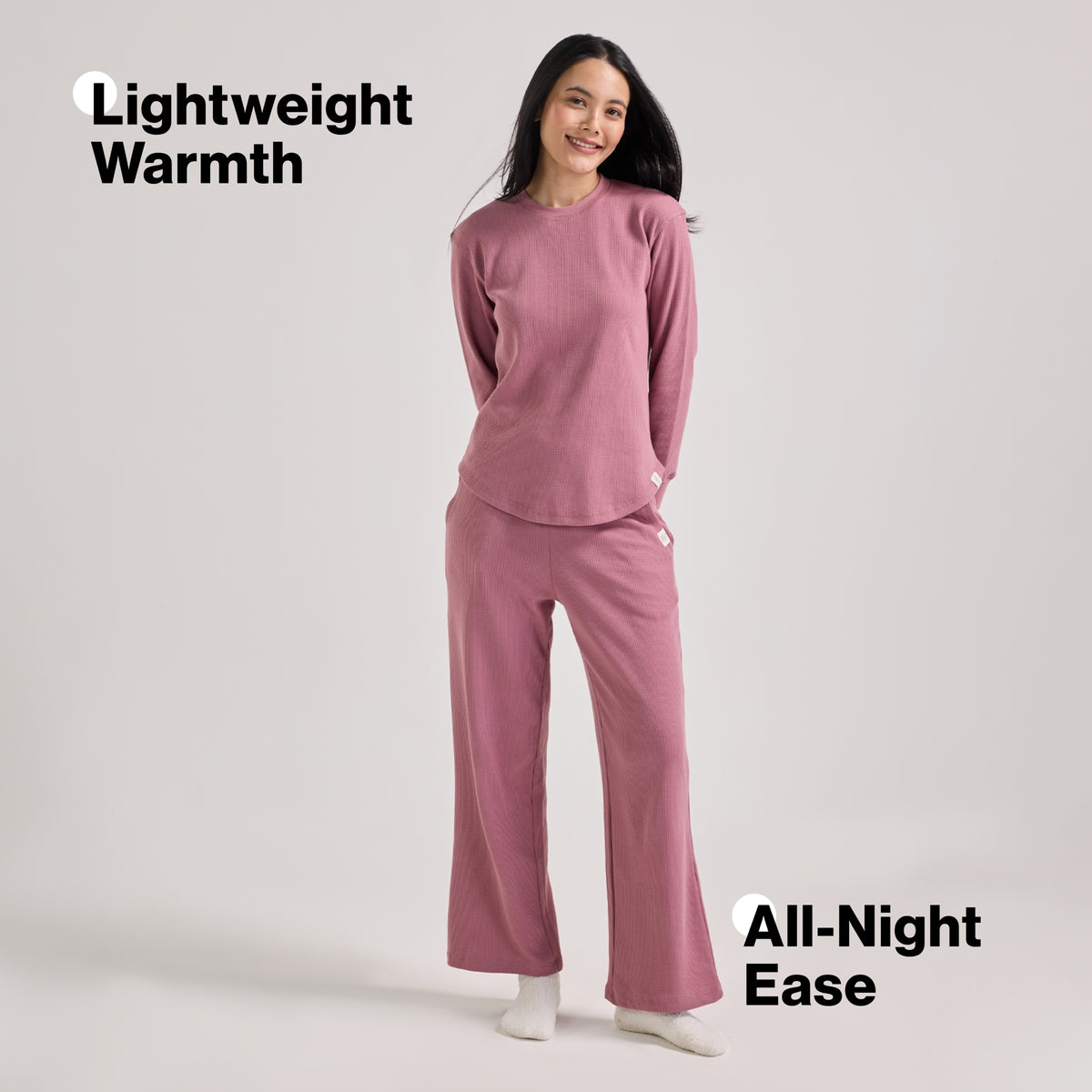 Nykd By Nykaa Waffle Pajama Set of 2 with Long Sleeved Flattering Hem Lounge Top Nys966 Light Pink