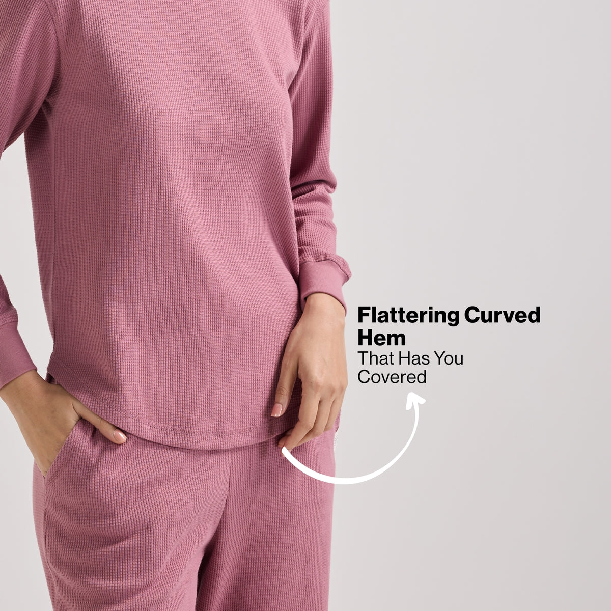 Nykd By Nykaa Waffle Pajama Set of 2 with Long Sleeved Flattering Hem Lounge Top Nys966 Light Pink
