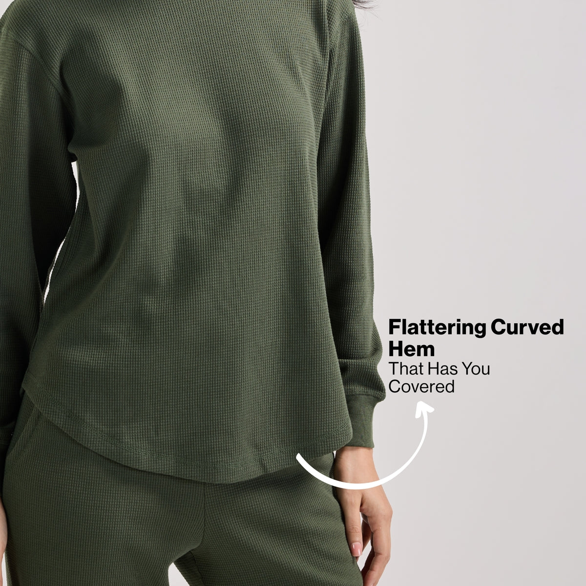 Nykd By Nykaa Waffle Pajama Set of 2 with Long Sleeved Flattering Hem Lounge Top Nys966 Olive