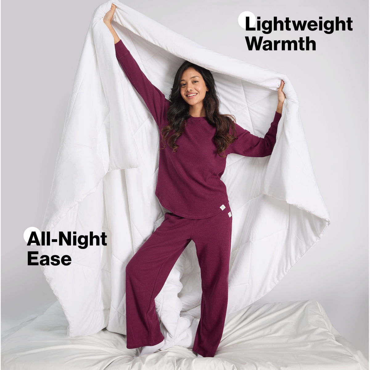 Nykd By Nykaa Waffle Pajama Set of 2 with Long Sleeved Flattering Hem Lounge Top Nys966 Wine