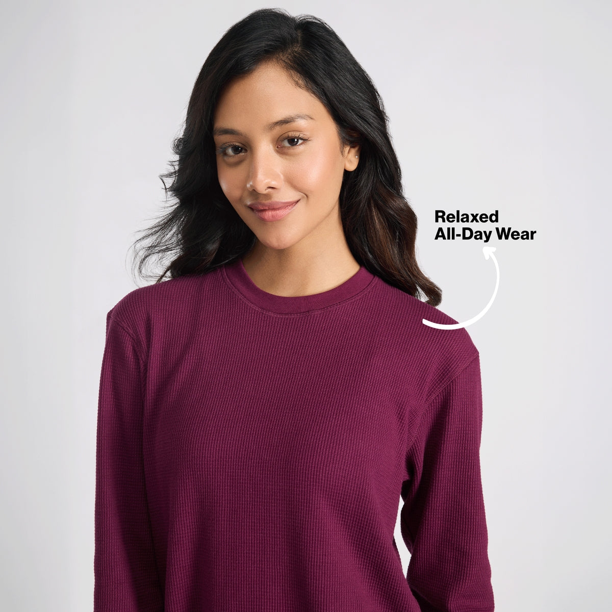 Nykd By Nykaa Waffle Pajama Set of 2 with Long Sleeved Flattering Hem Lounge Top Nys966 Wine
