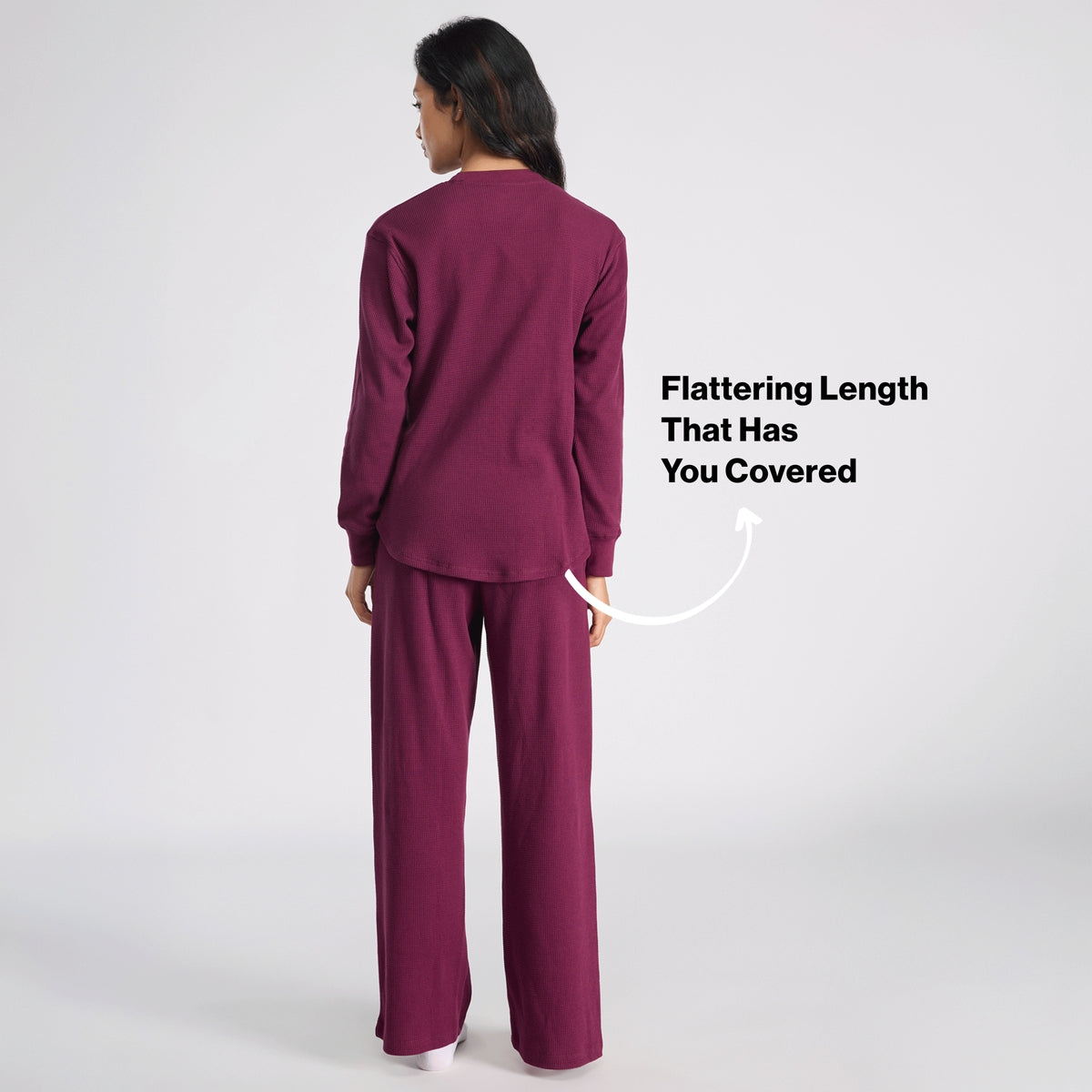 Nykd By Nykaa Waffle Pajama Set of 2 with Long Sleeved Flattering Hem Lounge Top Nys966 Wine