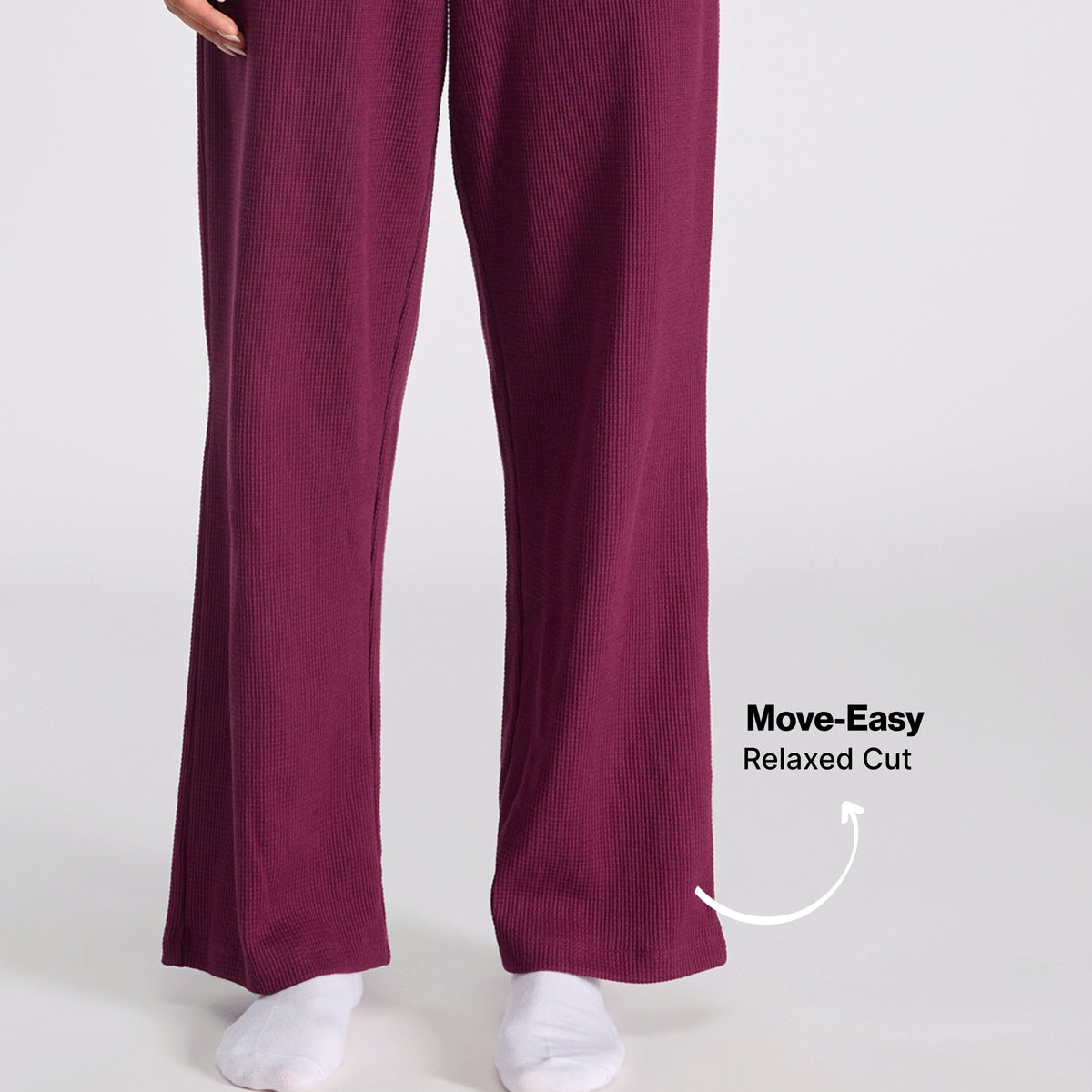 Nykd By Nykaa Waffle Pajama Set of 2 with Long Sleeved Flattering Hem Lounge Top Nys966 Wine