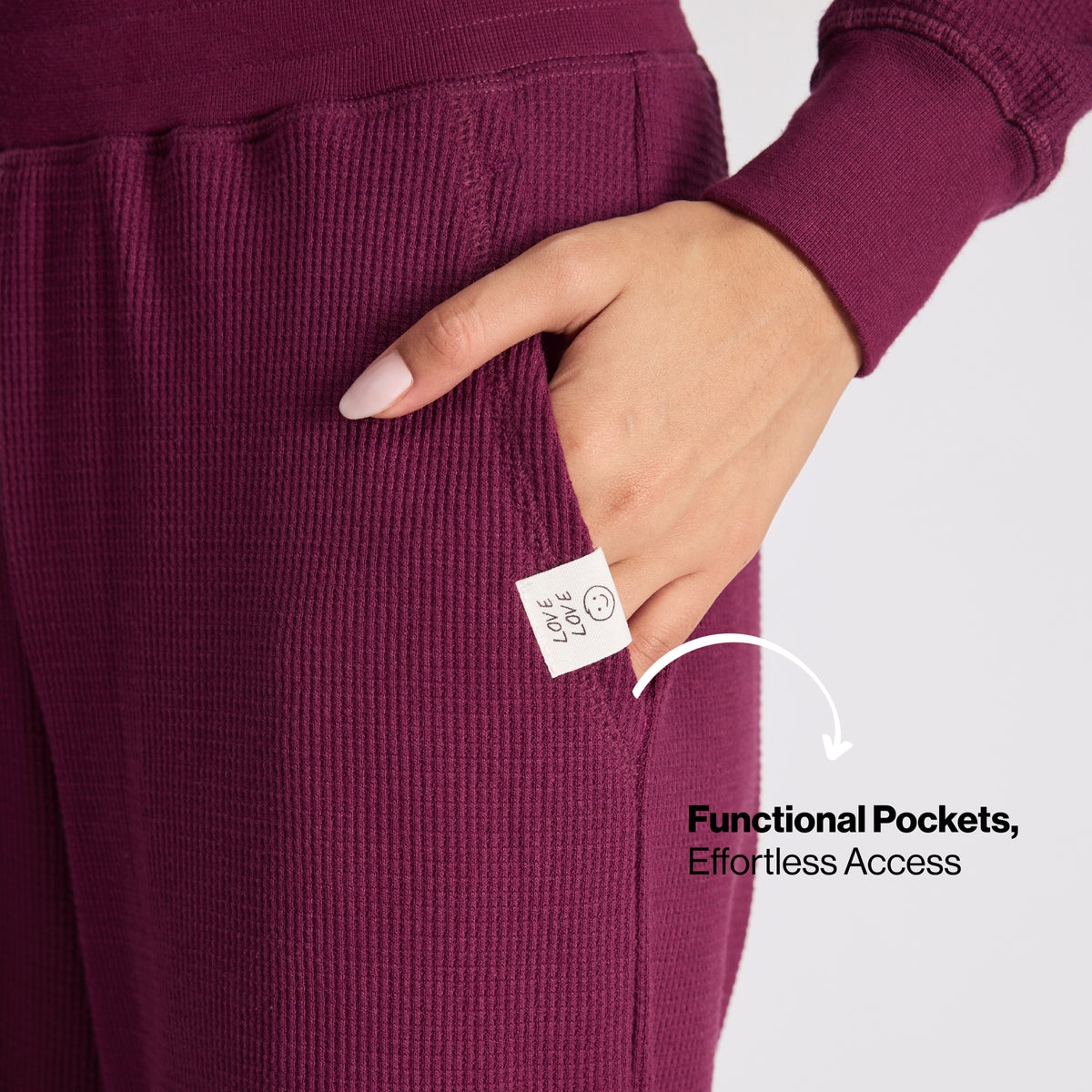 Nykd By Nykaa Waffle Pajama Set of 2 with Long Sleeved Flattering Hem Lounge Top Nys966 Wine