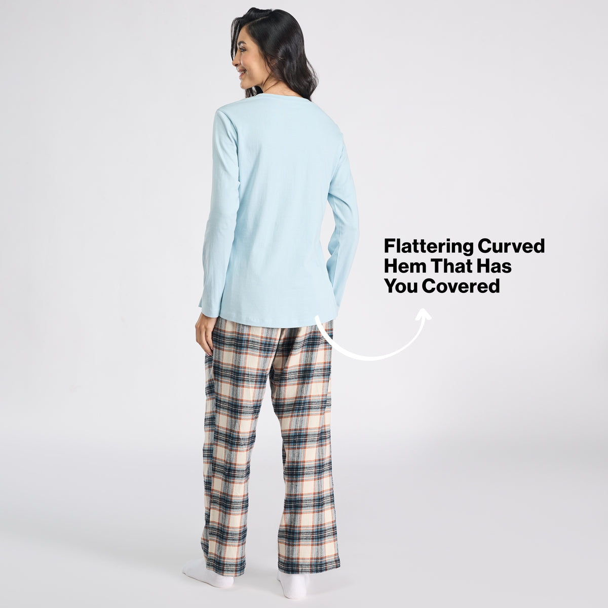 Nykd by Nykaa Set of 2 100% Cotton Flannel Pyjama With Full Sleeve Graphic Tee Nys969 Blue & Cream