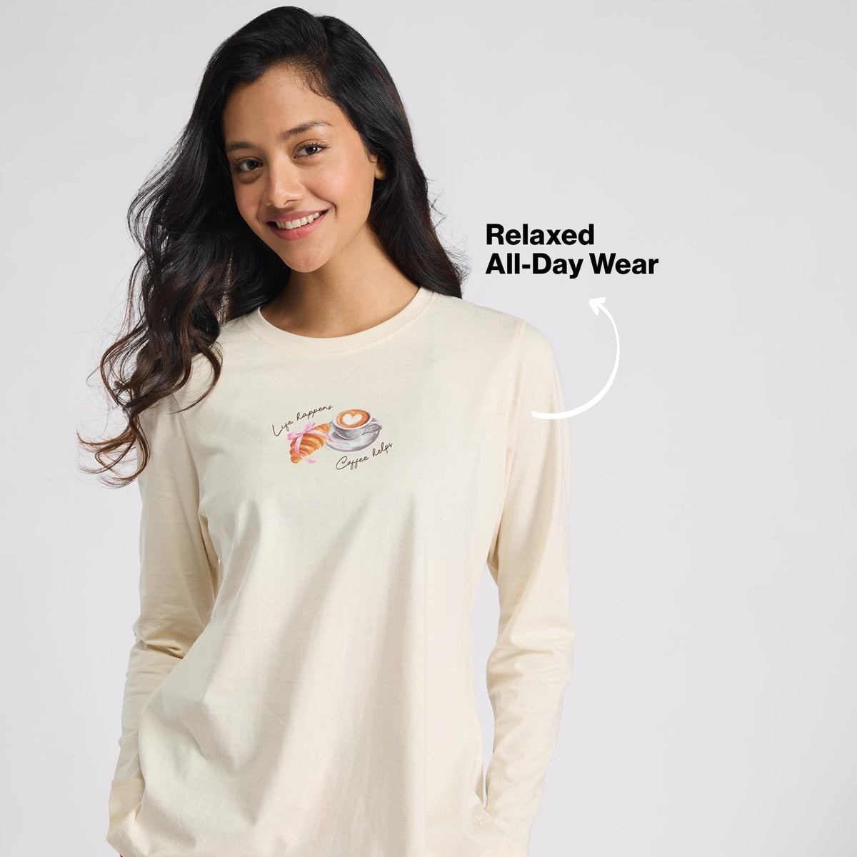 Nykd by Nykaa Set of 2 100% Cotton Flannel Pyjama With Full Sleeve Graphic Tee Nys969 Brown & Peach