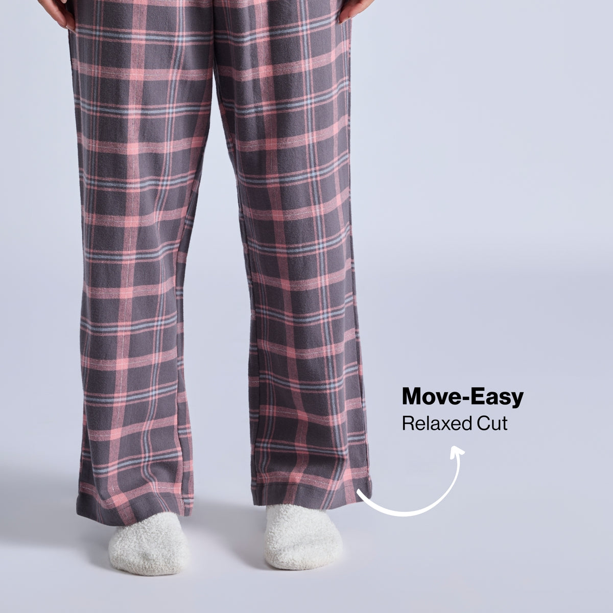 Nykd by Nykaa Set of 2 100% Cotton Flannel Pyjama With Full Sleeve Graphic Tee Nys969 Grey & Pink