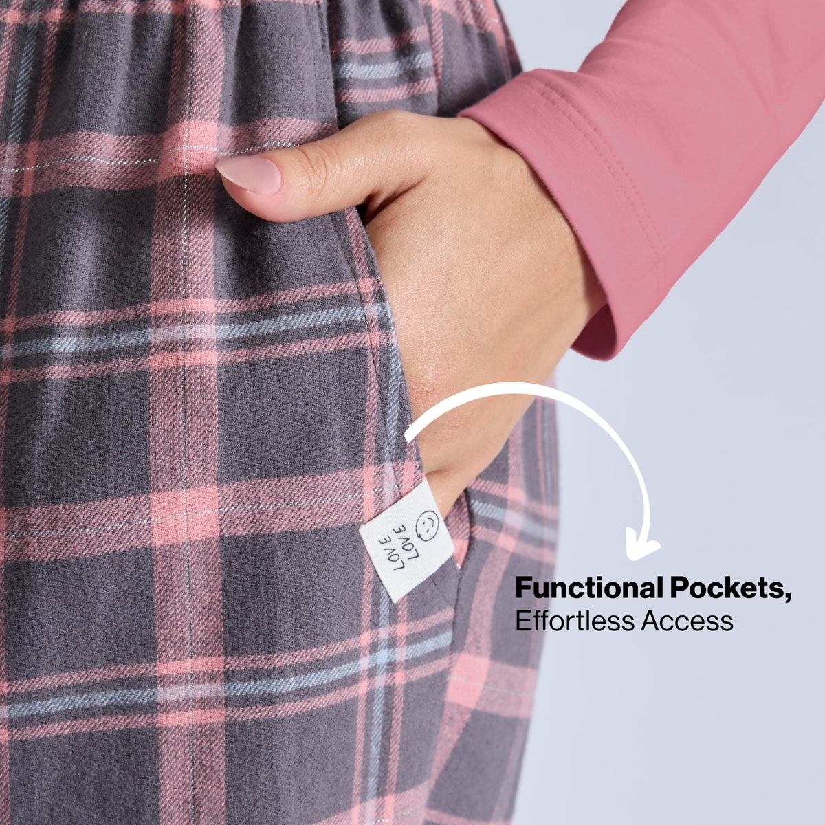 Nykd by Nykaa Set of 2 100% Cotton Flannel Pyjama With Full Sleeve Graphic Tee Nys969 Grey & Pink