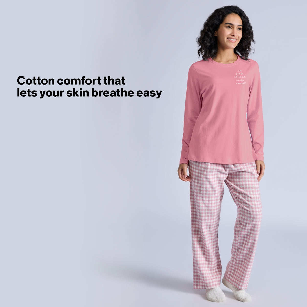 Nykd by Nykaa Set of 2 100% Cotton Flannel Pyjama With Full Sleeve Graphic Tee Nys969 Pink & White