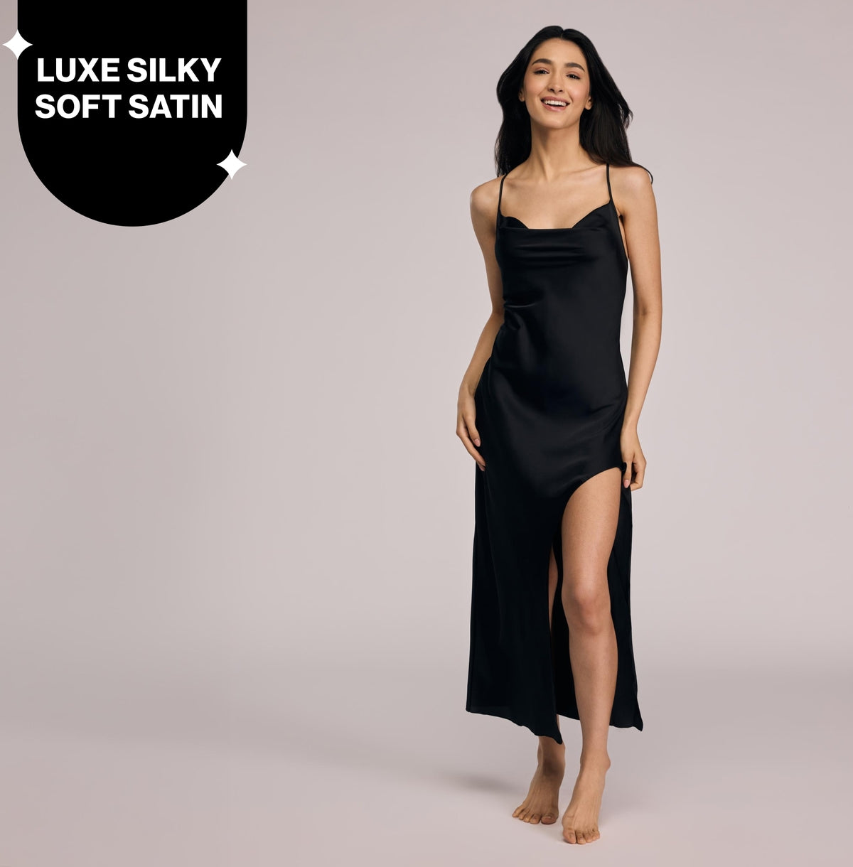 Nykd By Nykaa Luxe Satin Slip Dress With Cowled Neck-Bridal Edit-NYS972 Black