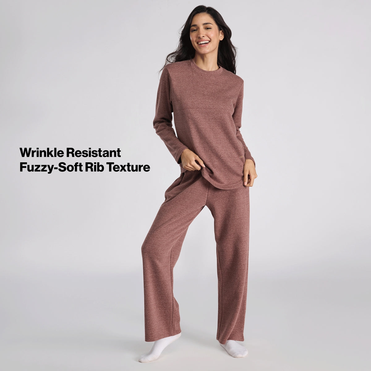 Nykd By Nykaa Fuzzy-soft Full Sleeve Warm Rib Textured Top With Flattering Hem Nys976 Brown