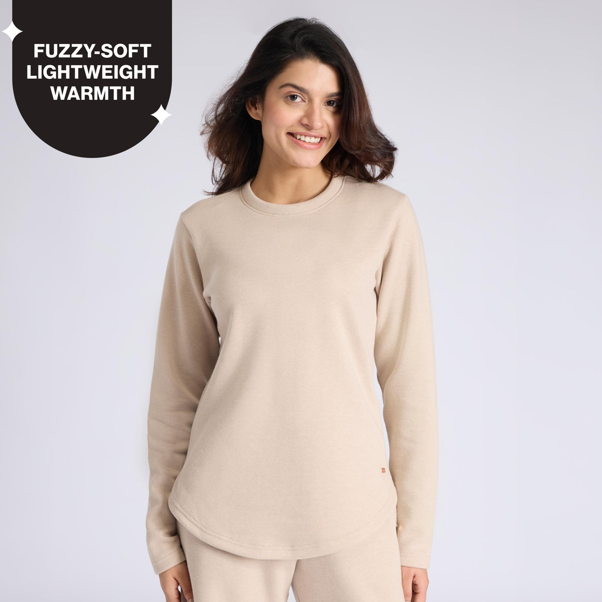 Nykd By Nykaa Fuzzy-soft Full Sleeve Warm Rib Textured Top With Flattering Hem Nys976 Oatmeal
