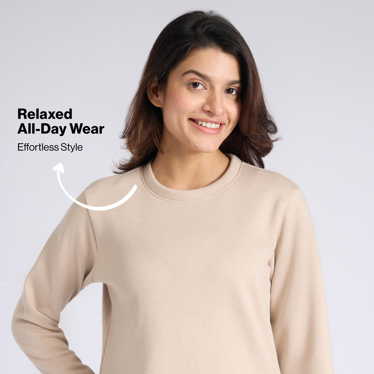 Nykd By Nykaa Fuzzy-soft Full Sleeve Warm Rib Textured Top With Flattering Hem Nys976 Oatmeal