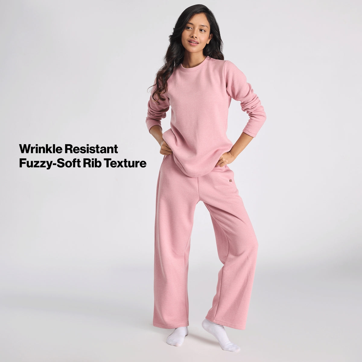 Nykd By Nykaa Fuzzy-soft Full Sleeve Warm Rib Textured Top With Flattering Hem Nys976 Pink